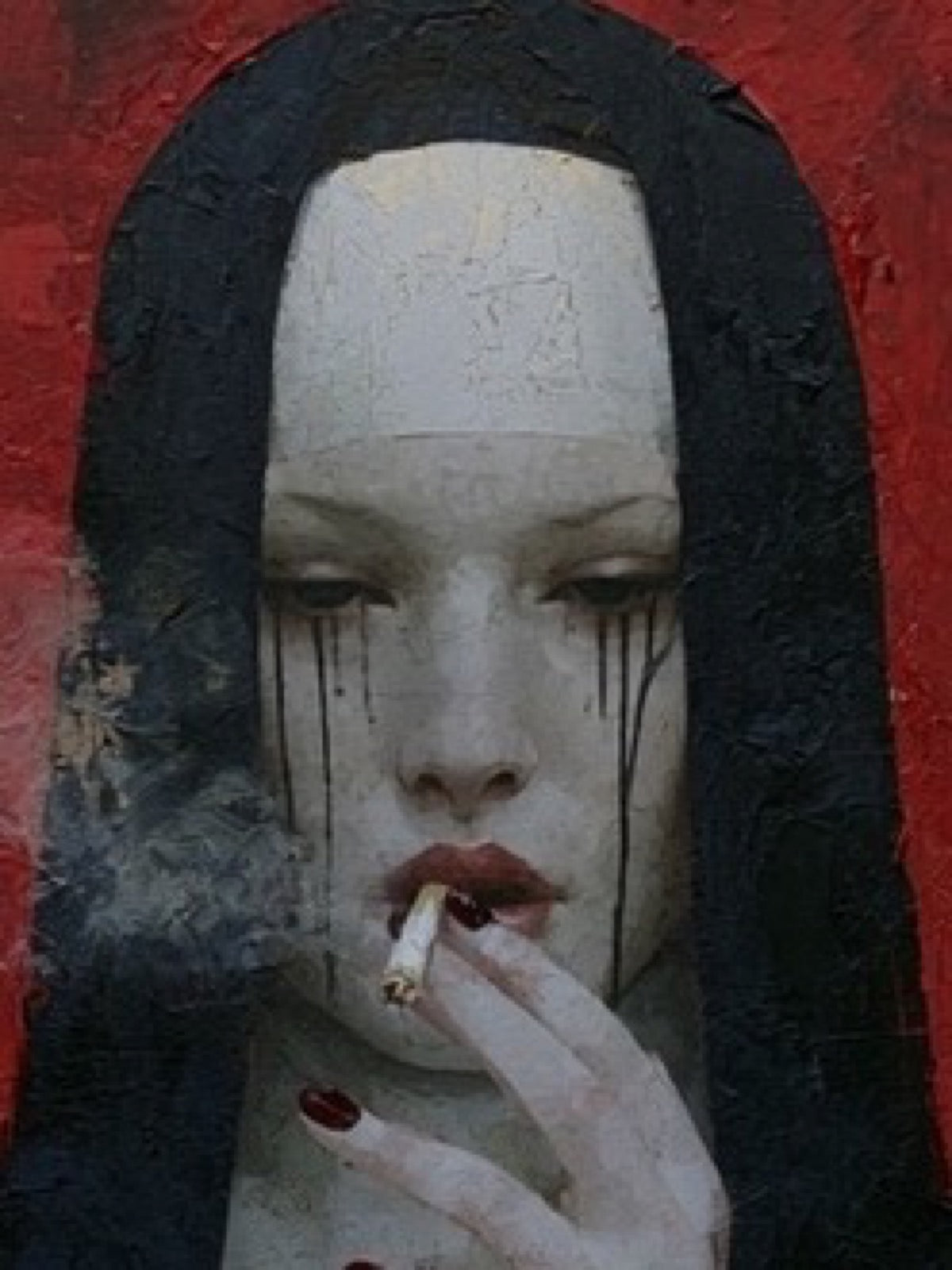 Smoking — detail: face and hand